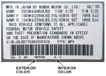 Honda Interior Color Code Chart